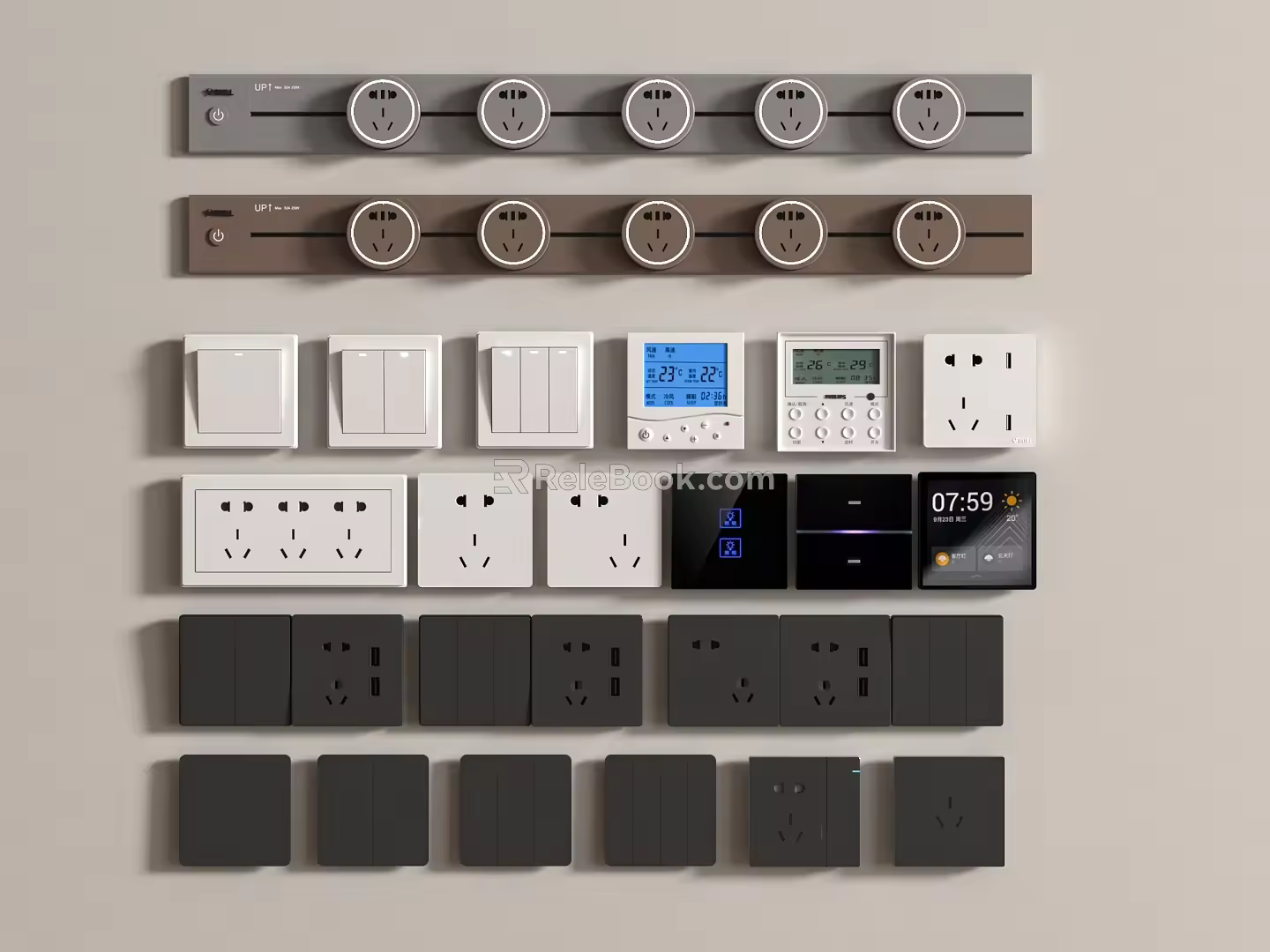 Modern switch socket combination air conditioning switch strong weak box 3d model