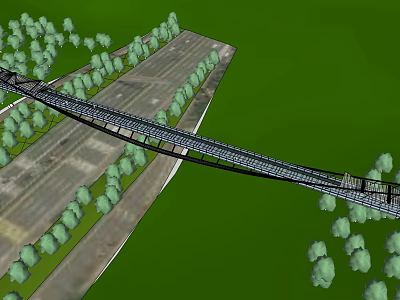 Long Steel Railway Bridge Structure Over Tracks With Green Trees And Landscape 3d model