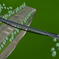 Long Steel Railway Bridge Structure Over Tracks With Green Trees And Landscape