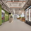 Modern Supermarket Interior Design With Shelves Full Of Groceries Fresh Fruits Display And Checkout Counter