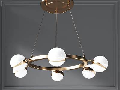 Elegant Modern Chandelier With Gold Circular Frame And White Globe Bulbs 3d model