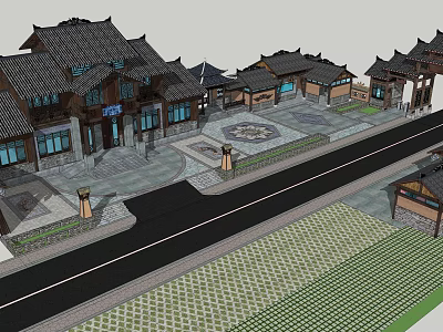 Traditional Chinese Architecture Visitor Center With Courtyard Entrance Stone Pathway And Roof Design 3d model