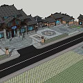 Traditional Chinese Architecture Visitor Center With Courtyard Entrance Stone Pathway And Roof Design
