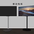 Two Modern Mobile TVs with Silver and Black Bases Showing Scenic Views