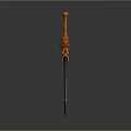 Fantasy Sword With Orange Hilt Green Gemstone Blue Blade And Intricate Design