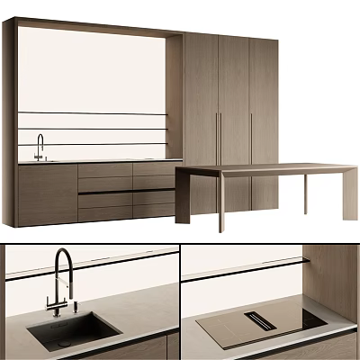 Modern Kitchen Interior With Wood Countertop Sink And Functional Cabinets 3d model