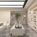 Bookstore Interior Design With Bookshelves And Greenery 3d model