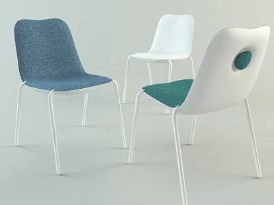 Modern Minimalist Office Chairs Featuring Blue White And Green Cushions With Sleek White Legs 3d model