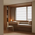 Cozy Wooden Bay Window Cabinet With Desk Chair Bookshelf And Cushioned Seat