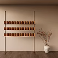 Modern Lounge Room Interior With Multi tiered Wooden Shelves And Dried Branch Decor