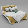 Modern Double Bed With White Headboard Yellow White Pillows Green Blanket And Quilt