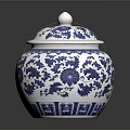 Traditional Blue and White Ceramic Jar Featuring Floral Plant Patterns as Decorative Piece
