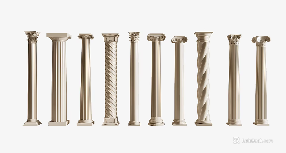 Classical Roman Columns With Fluted And Twisted Designs For Interior Exterior Decor 3d model