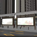 Modern Road Facility Bus Stop Shelter With Garbage Classification Billboards And Railings 3d model