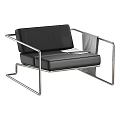 Modern Black Leather Lounge Chair With Sleek Metal Frame And Armrests Design