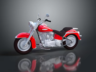 Red and White Cruiser Motorcycle With Black Leather Seat Chrome Details And Glossy Surface Reflection 3d model