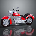 Red and White Cruiser Motorcycle With Black Leather Seat Chrome Details And Glossy Surface Reflection