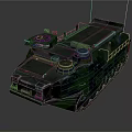 Armored Green Camouflage Military Vehicle With Tracked Chassis And Top Antennas