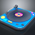 Blue Turntable With Black Platter Pink Yellow Center And Colorful Buttons