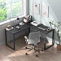 Modern Home Office Desk With Ergonomic Chair Desk Lamp Books Laptop And Potted Plant