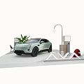 AVATR Electric Car Exhibition Booth On White Platform With Green Plants And Lamp