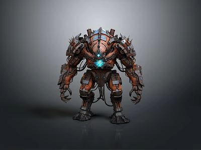 Sci Fi Mechanical Creature Design With Industrial Metal Components And Blue Glowing Core 3d model
