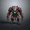Sci Fi Mechanical Creature Design With Industrial Metal Components And Blue Glowing Core 3d model