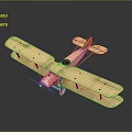 Light Wooden Biplane Passenger Airplane With Propeller Fuselage Windows And Reflection On Gray Background