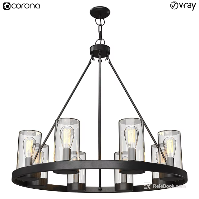 Modern Industrial Chandelier With Metal Frame Clear Glass Shades And Transparent Bulbs 3d model 