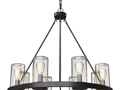 Modern Industrial Chandelier With Metal Frame Clear Glass Shades And Transparent Bulbs 3d model