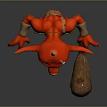 Red Pig Like Creature With Horn Large Ears And Colorful Eyes Holding Stone Hammer