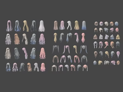 Various Colorful Wigs with Different Styles for Characters and Creatures Cosplay 3d model