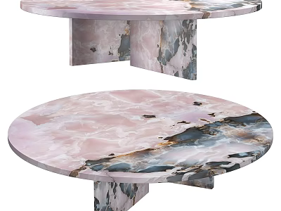 Round Marble Coffee Table With Pink And Gray Veined Surface Modern Design 3d model