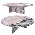 Round Marble Coffee Table With Pink And Gray Veined Surface Modern Design