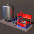 Industrial Equipment Setup With Stainless Steel Tank Red Pump And Piping System