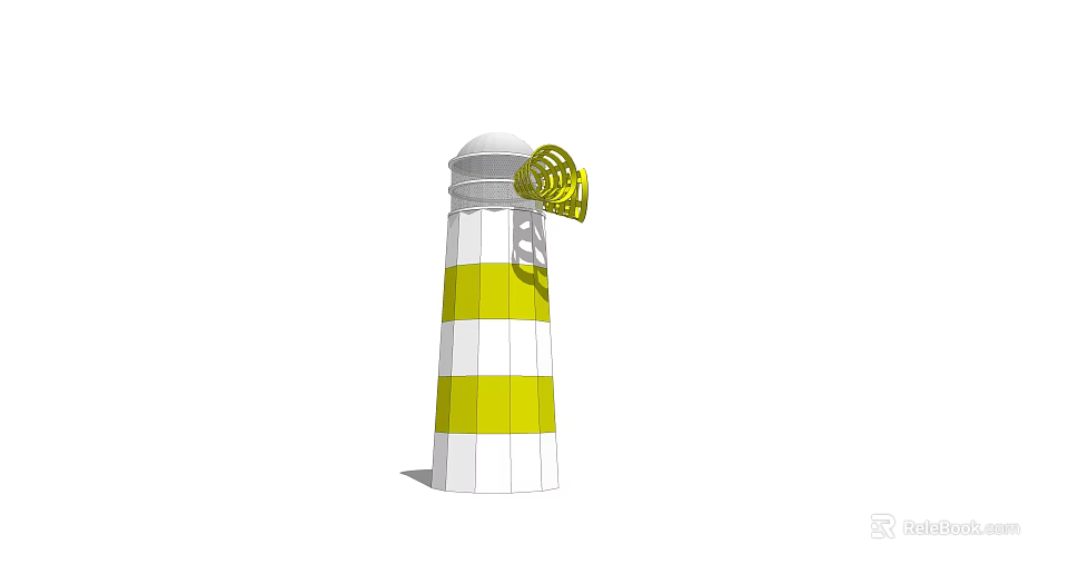Lighthouse Tower Featuring Yellow And White Stripes With White Dome Top And Yellow Light Fixture 3d model 