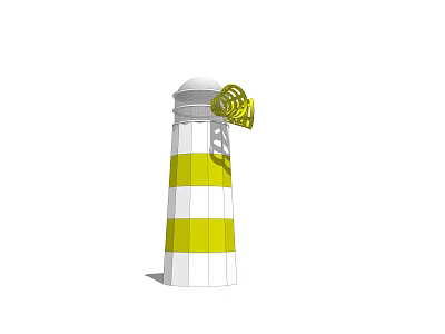 Lighthouse Tower Featuring Yellow And White Stripes With White Dome Top And Yellow Light Fixture 3d model