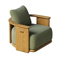 Modern Armchair with Oak Wood Frame Brown Fabric Upholstery and Comfortable Design