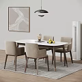 Modern Dining Table Set With Beige Chairs White Top And Fruit Decor 3d model