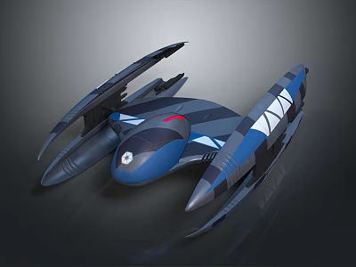 Advanced Blue And Gray Cosmic Spaceship With Aerodynamic Wings And Thrusters 3d model