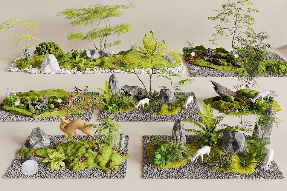 Other Natural Miniature Scenes Featuring Green Plants Stones Deer Moss And Ferns 3d model 