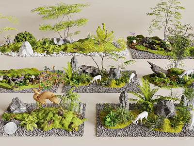 Other Natural Miniature Scenes Featuring Green Plants Stones Deer Moss And Ferns 3d model