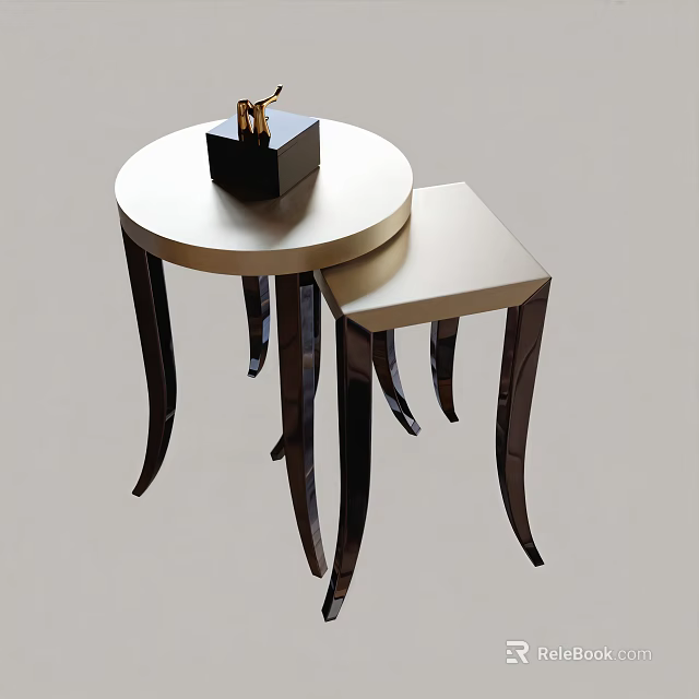 Elegant Luxury Coffee Table With Round White Top And Black Curved Legs 3d model 