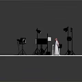 Professional Photo Studio Setup With Green Screen Lighting Equipment Tripods Monitor And Microphone
