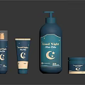 Luna Night Skincare Products With Blue Packaging Moon And Star Logo Bottle Tube Jar
