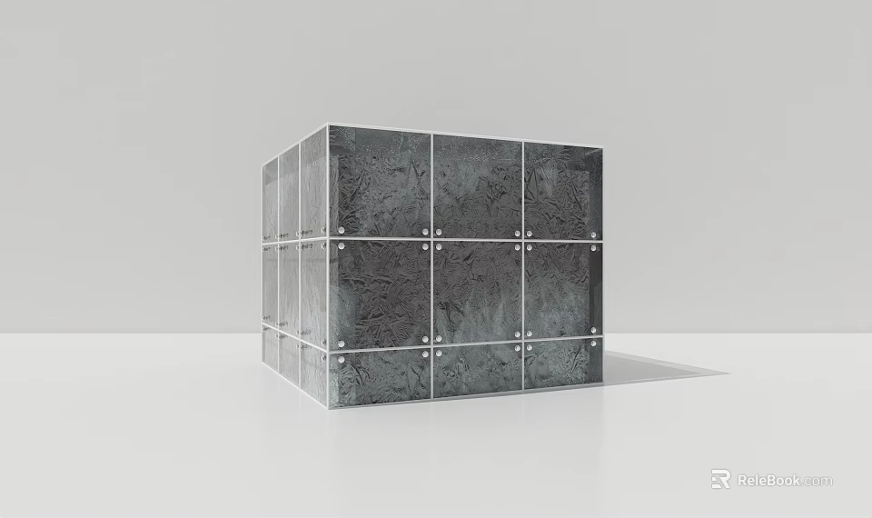 Modern Gray Cube Structure With Metal Framing And Rivet Details 3d model