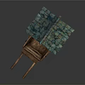 Traditional Wooden Hand Cart With Turquoise Tiled Roof Hanging Gourd And Wooden Wheels