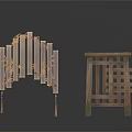 Rustic Wooden Furniture Set With Bamboo Leaf Decorated Screen And Lattice Table