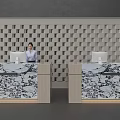 Modern Reception Desk With Marble Countertop And Geometric Pattern Backdrop 3d model