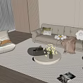 Comfortable Modern Sofa and Coffee Table Set with Pillows Throw Blanket Vase and Floor Lamp
